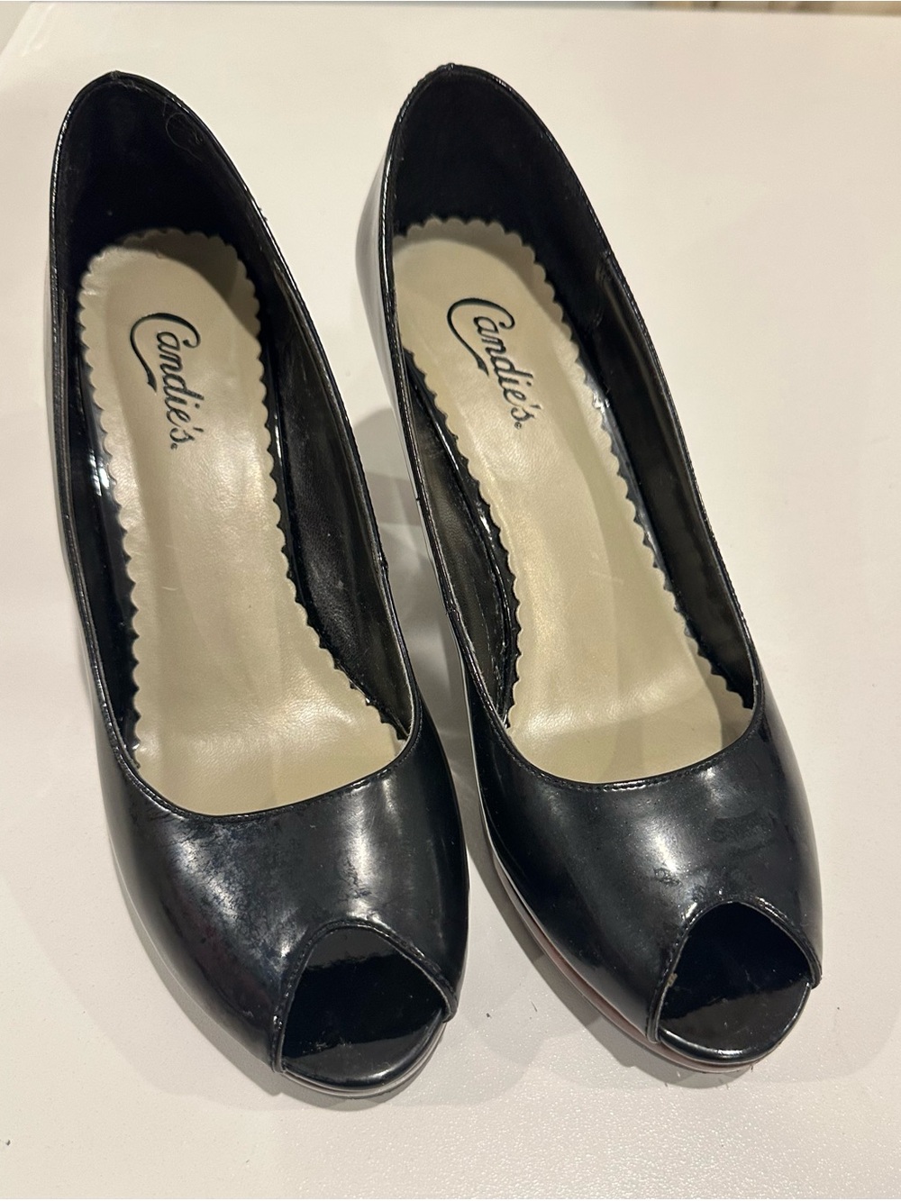 Candie's Black Patent Peep-Toe Heels